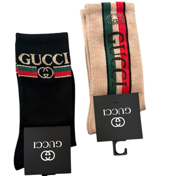 Gucci Other - NWT 2 Pair Gucci Outlet Men's Socks Tan and black with classic Gucci Stripes